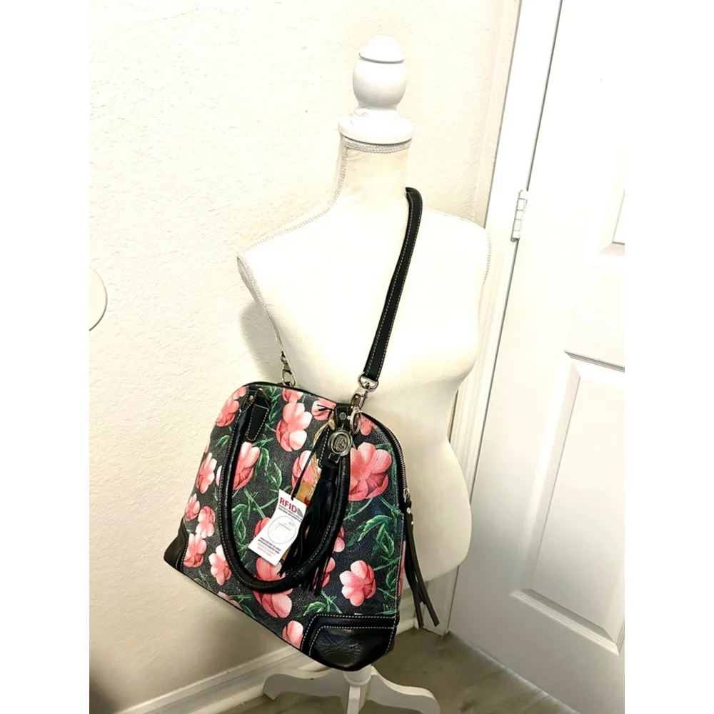Firenze Bella Italian Leather Dome Handbag with Crossbody Strap